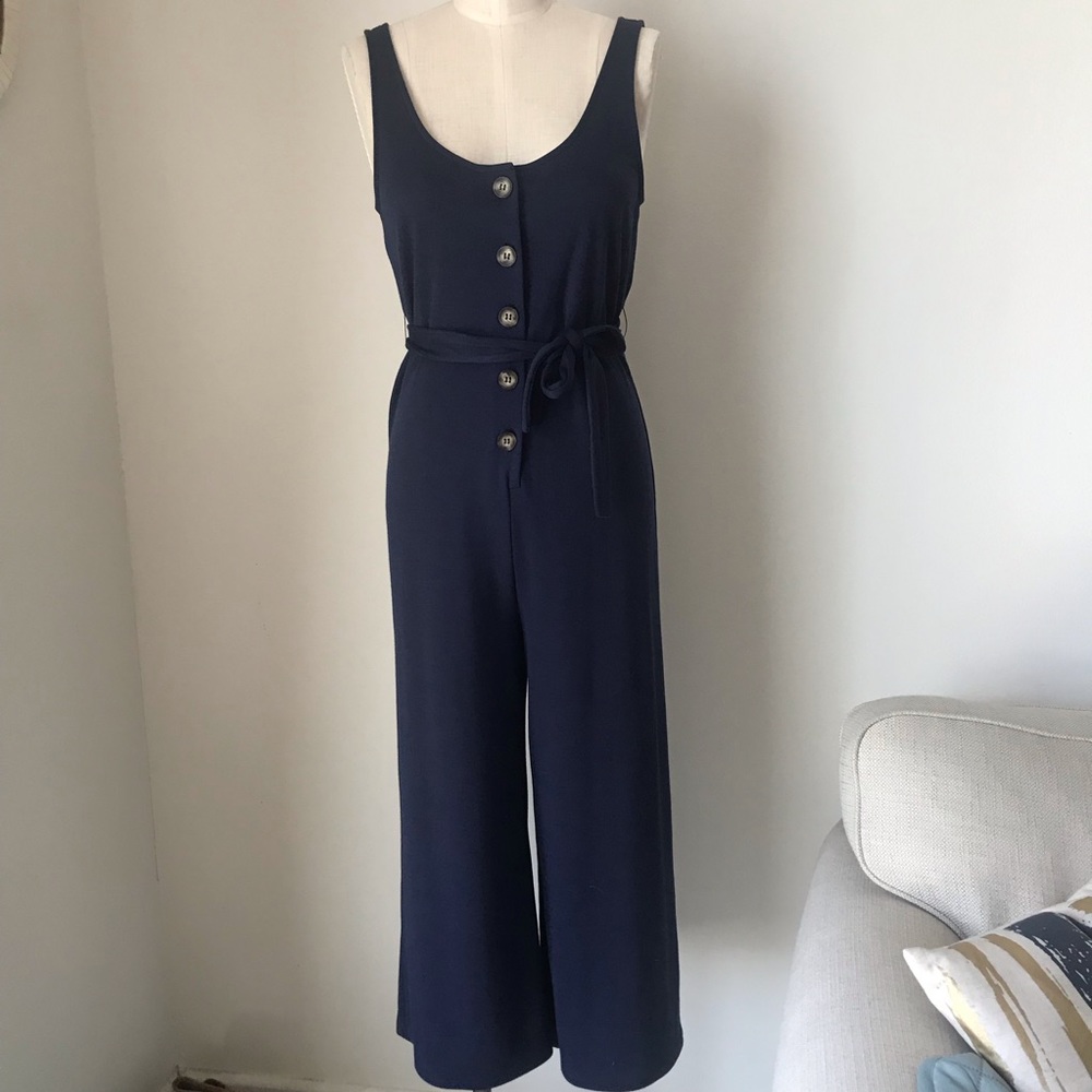 UO Corinne Cupro Belted Button-Front Jumpsuit - Picture 5 of 8